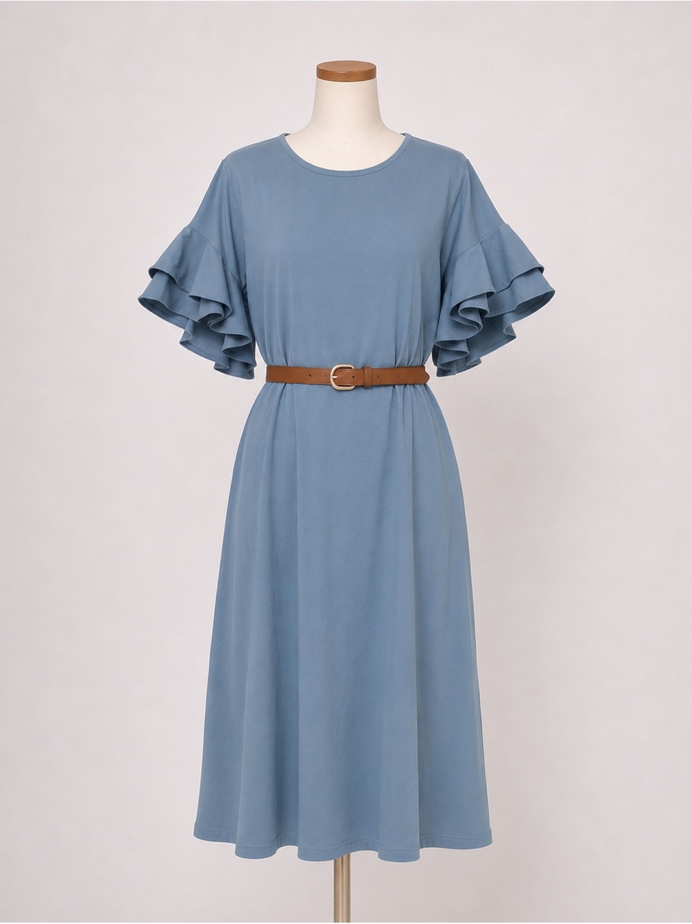 Dusty Blue Ruffle Sleeve Midi Dress
